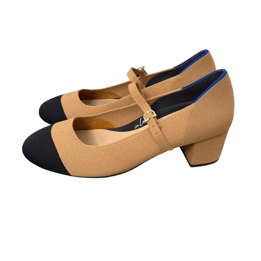 Rothys The Mary Jane Cap Toe Heels Womens 10 Camel Tan Black  Sustainable